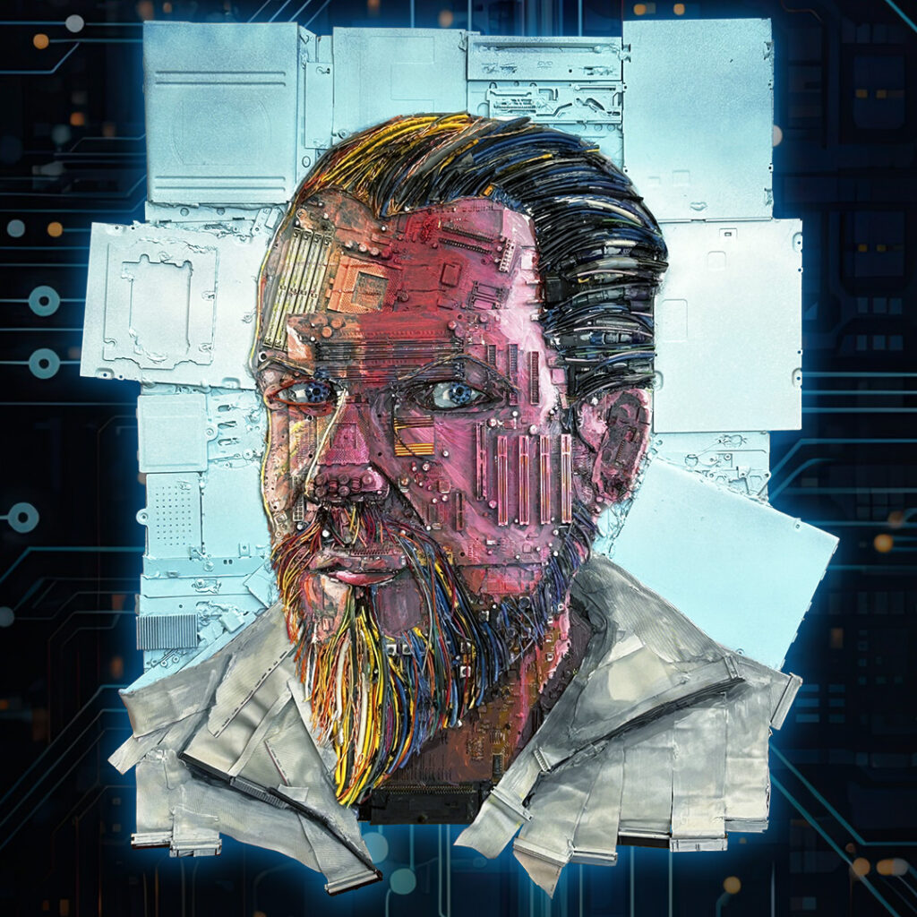 Autoportrait créé avec des composants informatiques