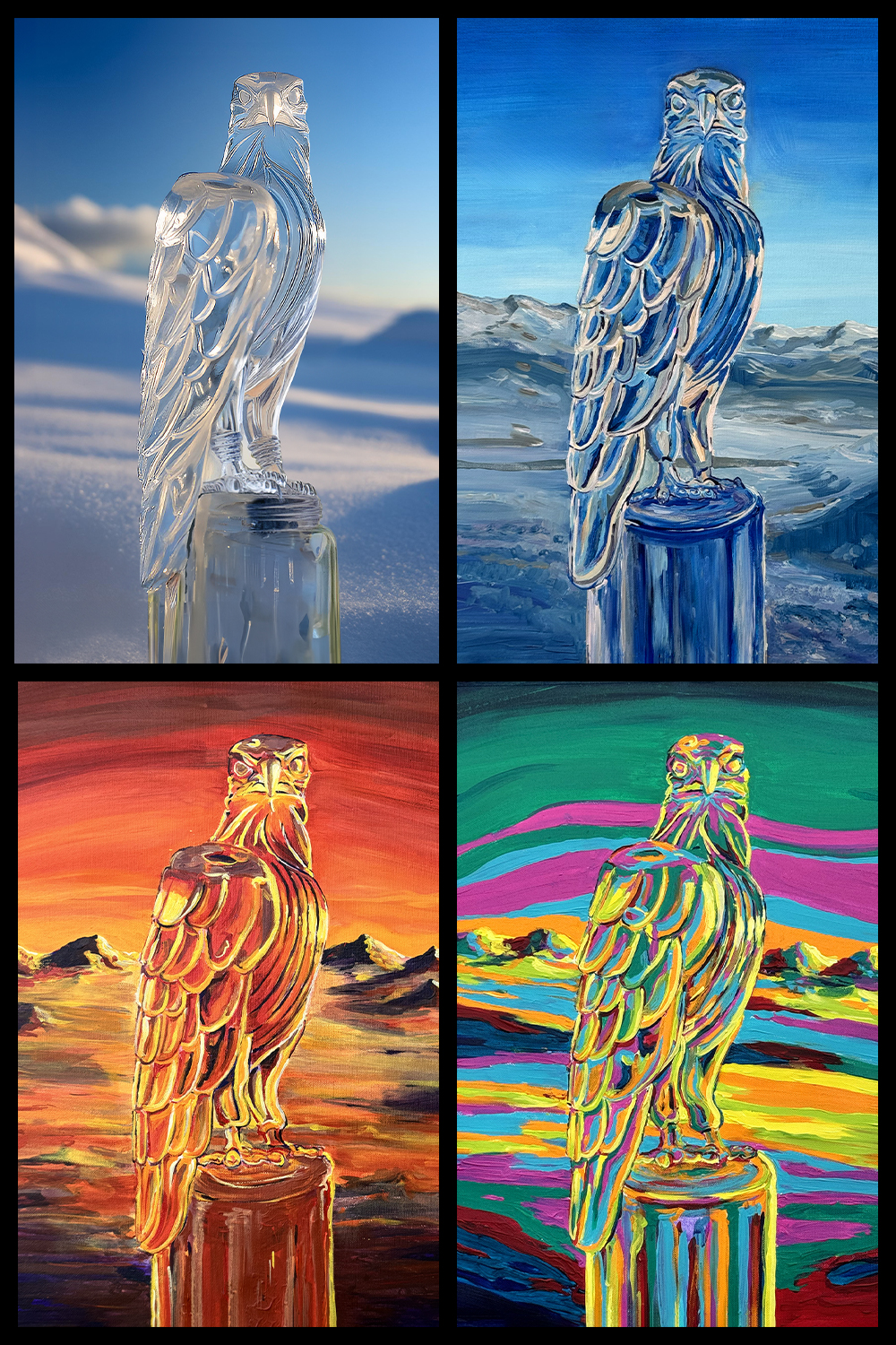 Montage de la série de peintures les 3 aigles en verre