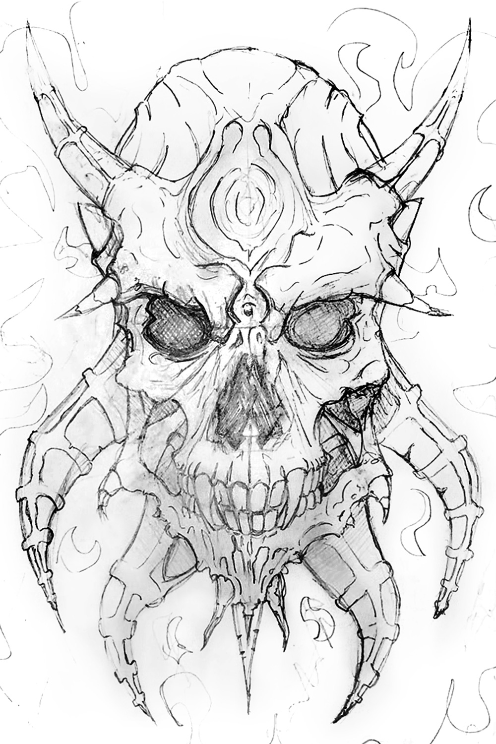 Crâne diabolique 😈💀🔥 - Version du croquis au crayon