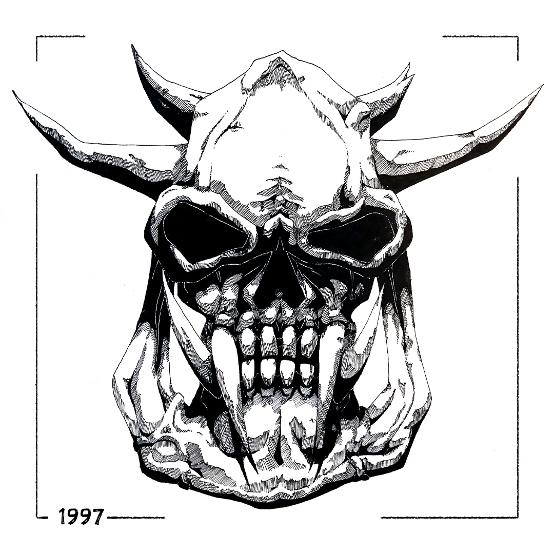 Personnages à l’encre de Chine 💀👹🛡️ - 1997 : Crâne d’un garde orc