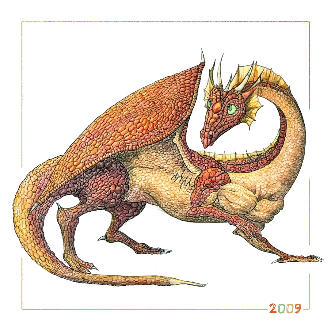 Dessins aquarelle 🖌️🌈 🖍️ 2009 : Dragonne rouge